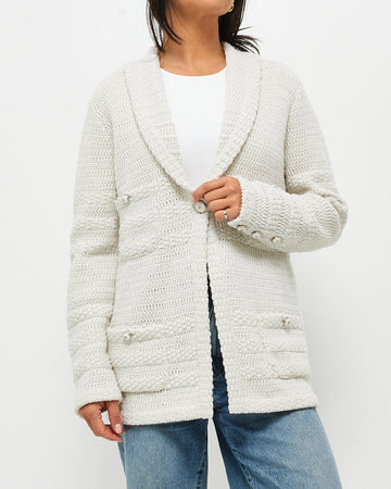 Chanel Ecru & Silver 21B Knit Blazer Jacket - 36