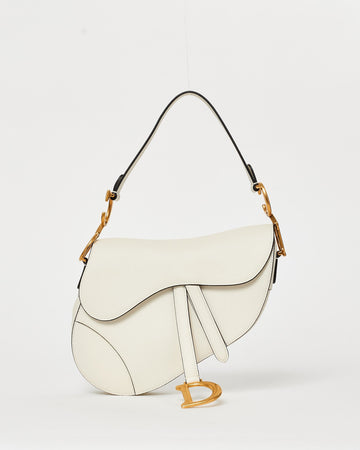 Dior Off White (Latte) Grained Leather Saddle Bag