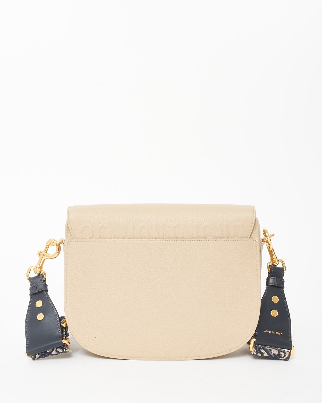 Dior Beige Grained Calfskin Leather & Blue Embroidered Guitar Strap Large Bobby Crossbody Bag
