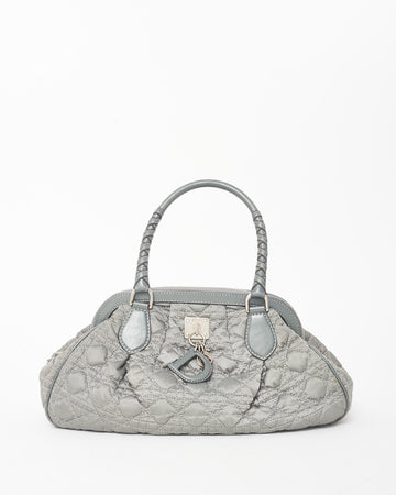 Dior Vintage Grey Cannage Satin Charming Doctor Bag