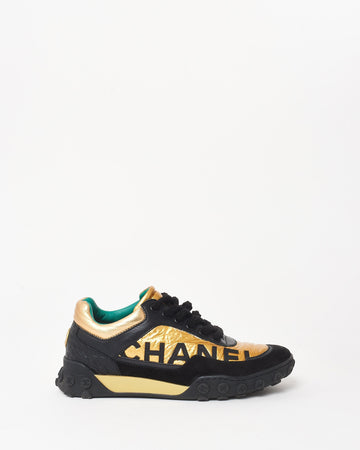 Chanel Black Gold & Teal Logo Sneakers - 35.5