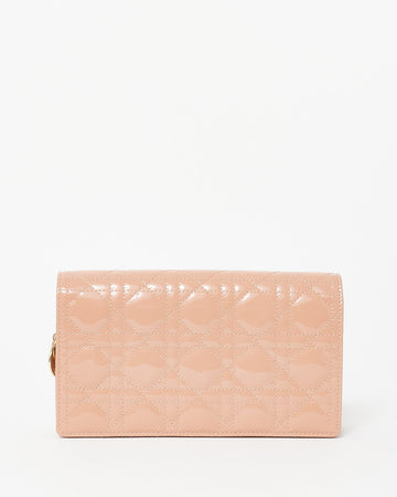 Dior Beige Patent Leather Lady Dior Pouch W/ Chain Crossbody Bag