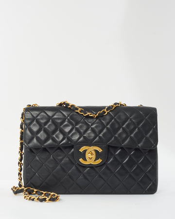 Chanel Vintage Black Lambskin Single Flap Maxi Bag XL GHW