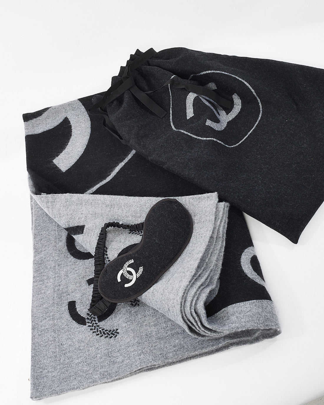 Chanel Black & Grey Logo Wool Blanket