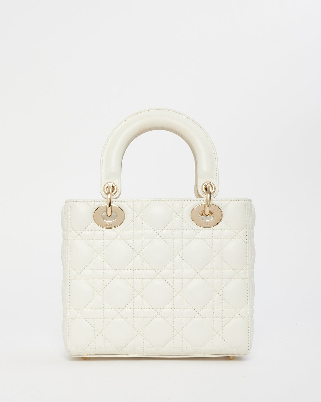 Dior White Cannage Leather Small Lady Dior Bag GHW