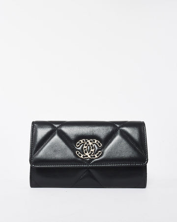 Chanel Black Quilted Lambskin Leather 19 Long Flap Wallet