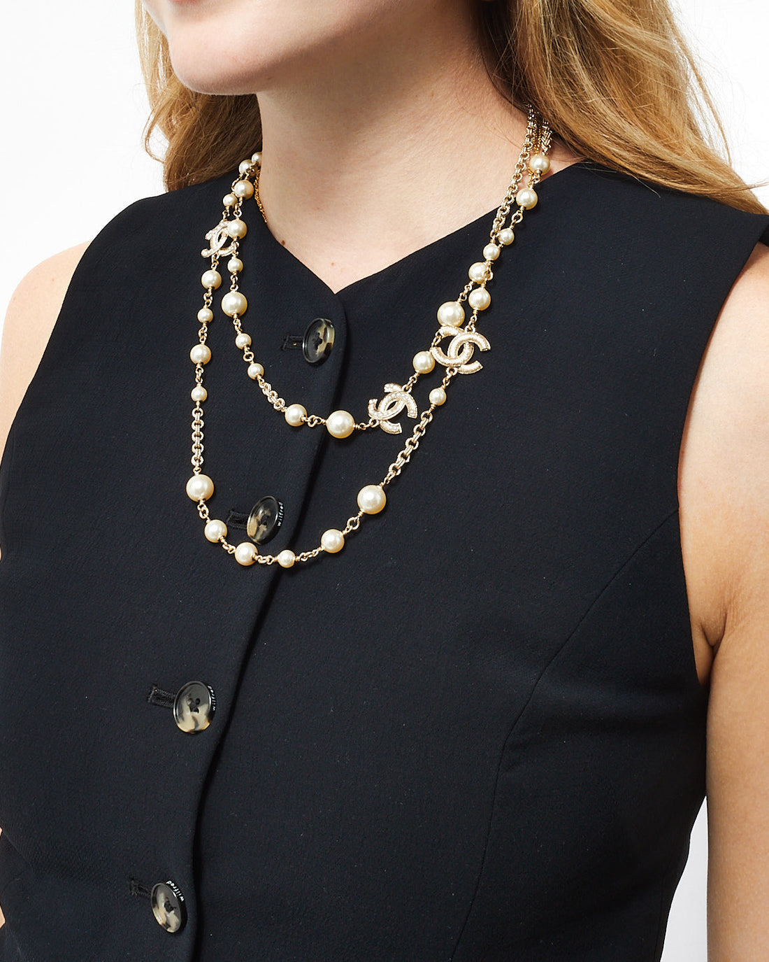 Chanel Pearl & Gold CC Interlocking Long Station Necklace