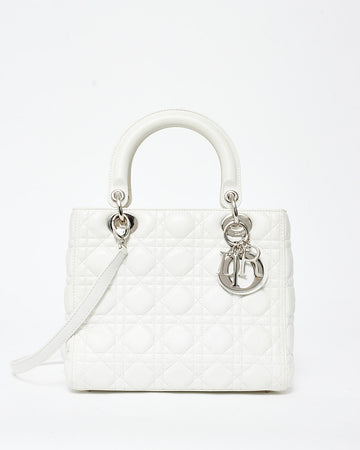 Dior White Cannage Lambskin Leather Medium Lady Dior