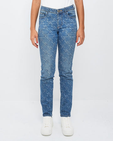 Chanel Blue Denim Crosshatch Diamond Quilt Print Straight Jeans - 36