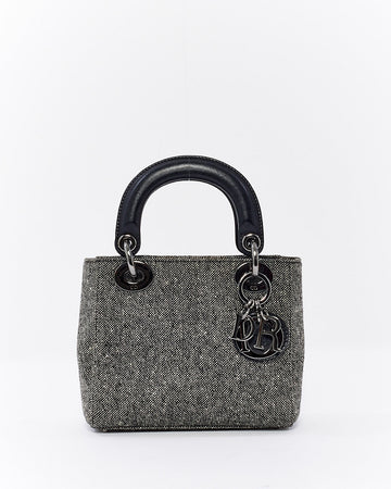 Dior Vintage Black Tweed Mini Lady Dior Tote - NO STRAP