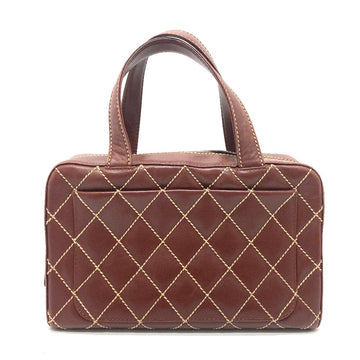 CHANEL Handbag Calfskin Brown CC COCO Mark Wild stitch Women Used