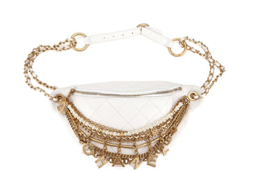 CHANEL ALL ABOUT CHAINS WAIST BAG (2817xxxx) WHITE QUILTED LAMBSKIN WITH GOLD CHAIN, WITH , DUST COVER & BOX