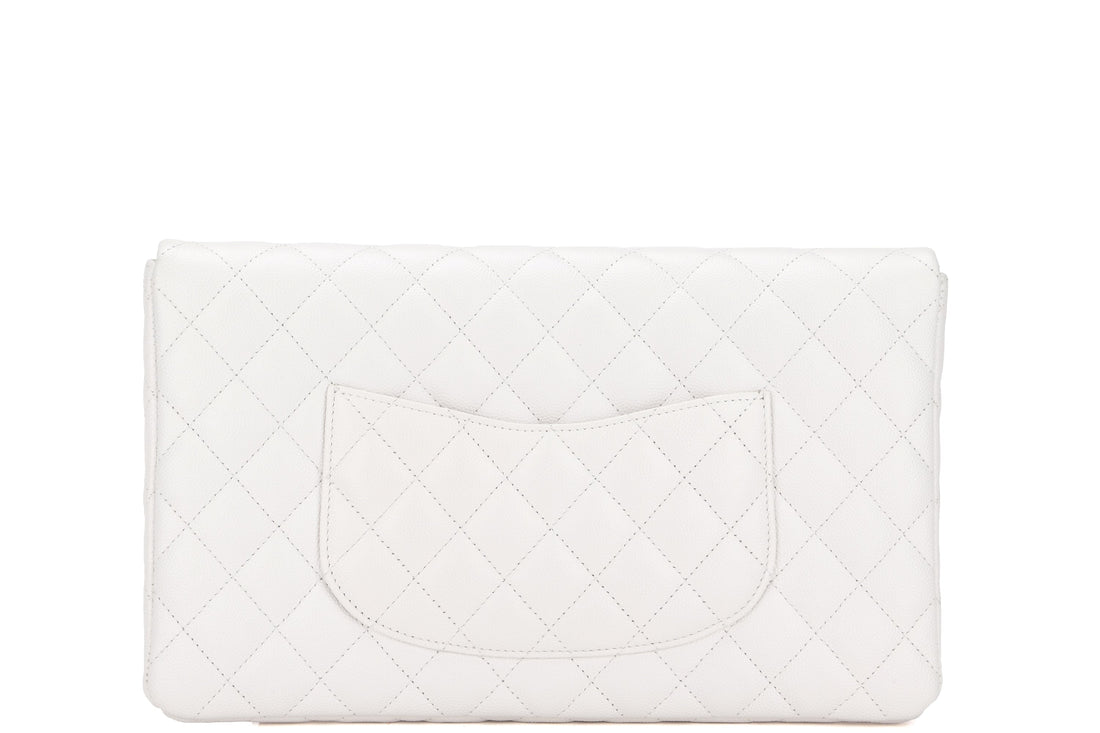 CHANEL FLAP CLUTH (2851xxxx) OFF WHITE QUILTED CAVIAR LEATHER WITH GOLD CHAIN, WITH , DUST COVER & BOX
