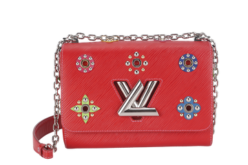 LOUIS VUITTON TWIST LIMITED EDITION MECHANICAL FLOWERS BAG MM RED EPI LEATHER SILVER HARDWARE WITH DUST COVER