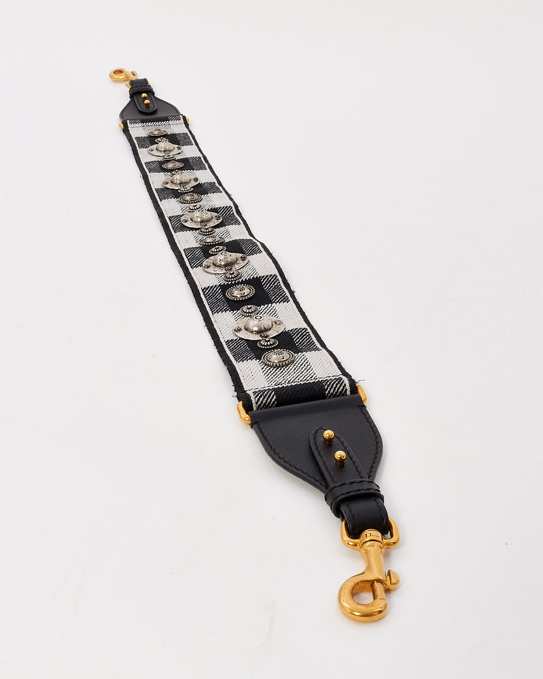 Dior Black & White Checkered Canvas Embroidered Studded Shoulder Strap