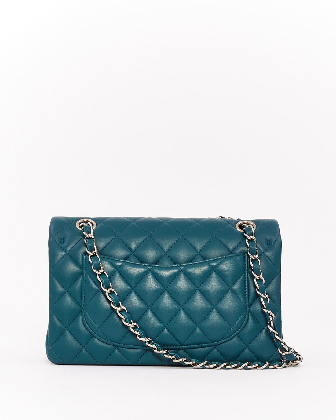 Chanel Blue Lambskin Leather Small Classic Double Flap Bag with Silver Hardware