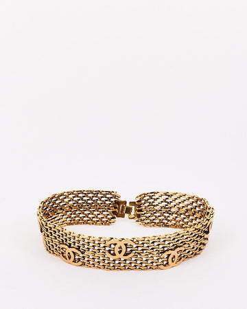 Chanel Vintage Gold Tone Metal CC Logo Mesh Choker Necklace