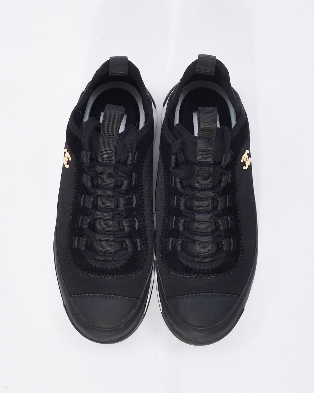 Chanel Black Nylon & Suede Low Top Sneakers - 38