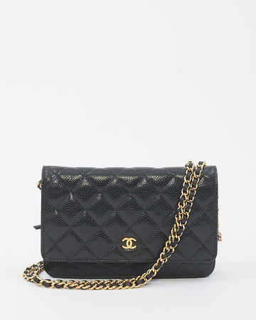 Chanel Black Caviar Leather Wallet On Chain with Gold Hardware