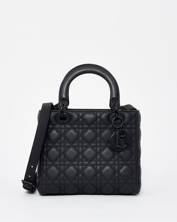 Dior Black Leather Medium Matte Lady Dior