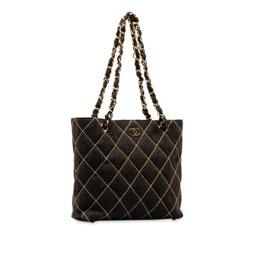Chanel CC Wild Stitch Chain Tote  Cotton Shoulder Bag in Excellent condition