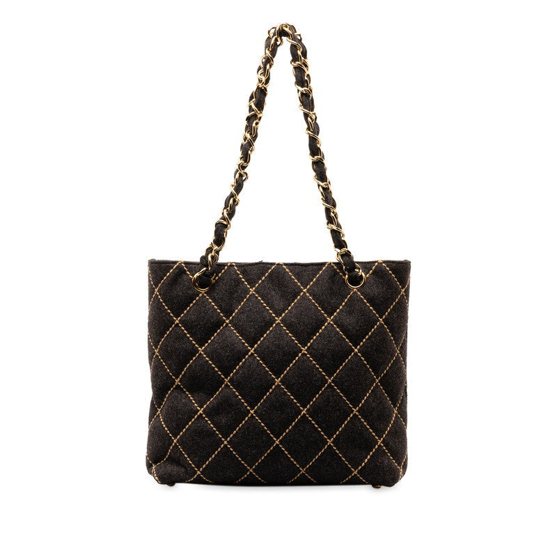 Chanel CC Wild Stitch Chain Tote  Cotton Shoulder Bag in Excellent condition