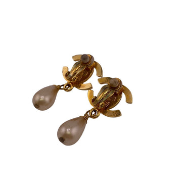 CHANEL Earring Gold Plated gold COCO Mark Fake Pearl Turn lock