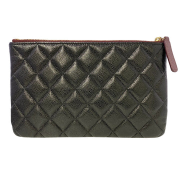 CHANEL Pouch Caviar skin black Matrasse COCO Mark