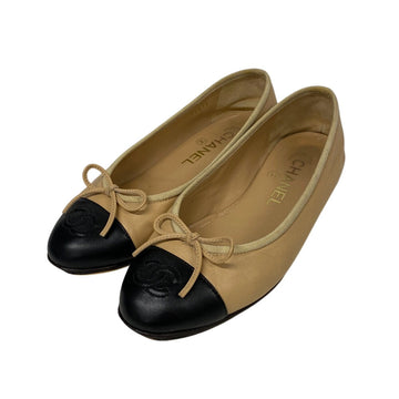 CHANEL pumps leather black COCO Mark Bicolor ribbon 35 ?