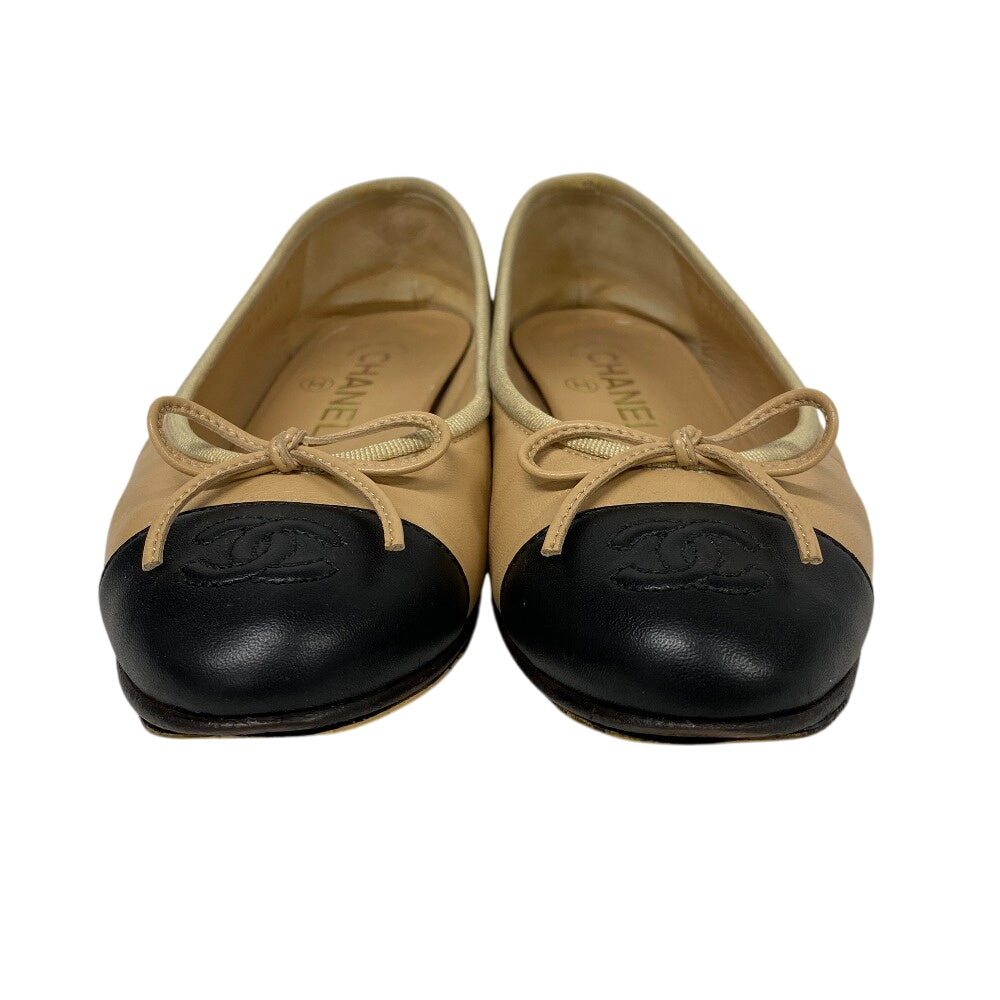 CHANEL pumps leather black COCO Mark Bicolor ribbon 35 ?