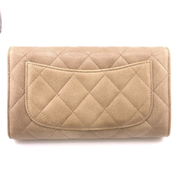 CHANEL Long Wallet Purse lambskin beige Matrasse