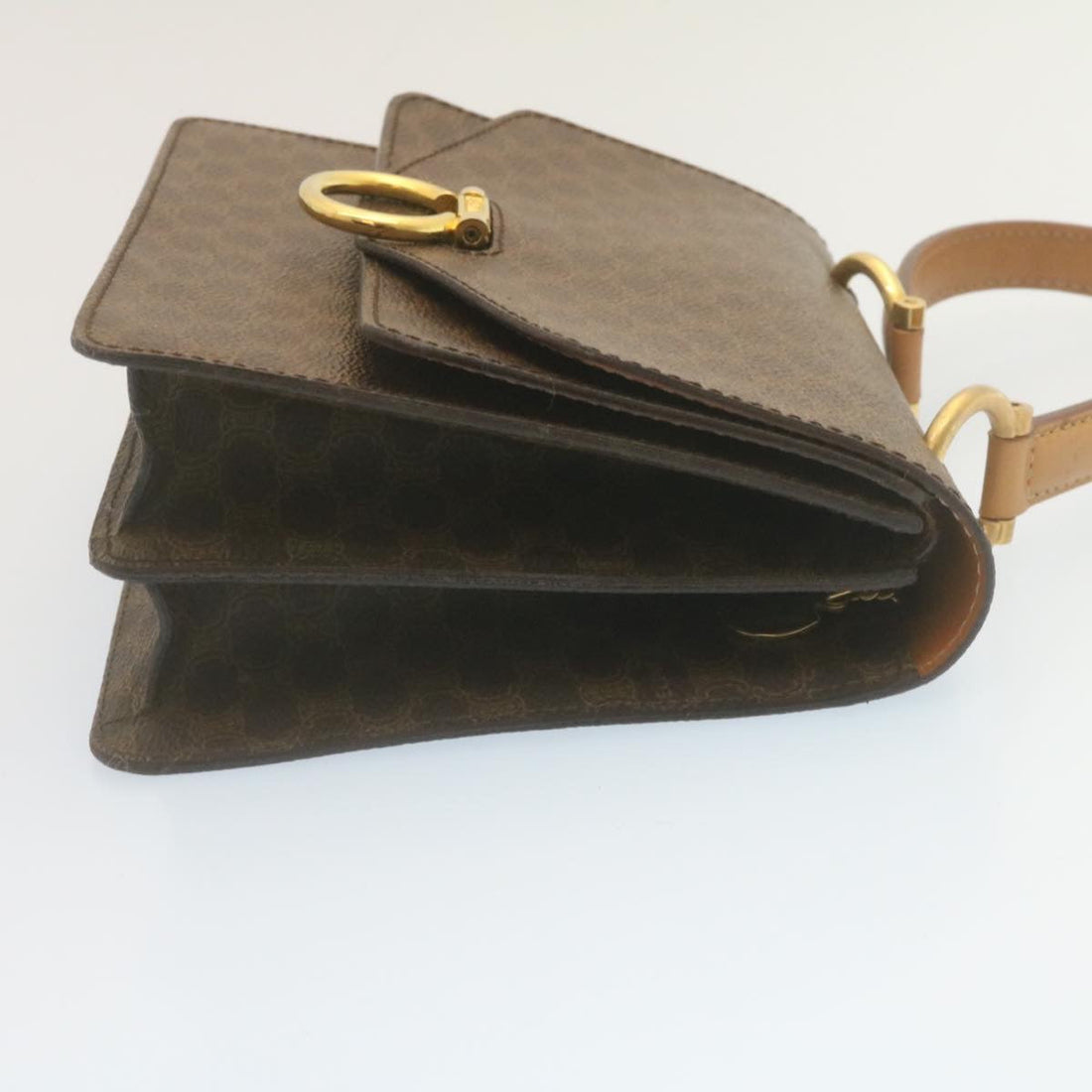 Celine Macadam Canvas Hand Bag PVC Leather Brown  ar6568