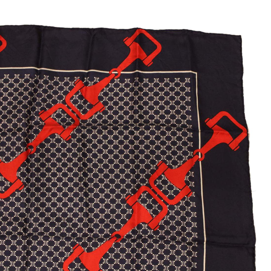 Celine Macadam Canvas Scarf Silk Navy Red  ar9644
