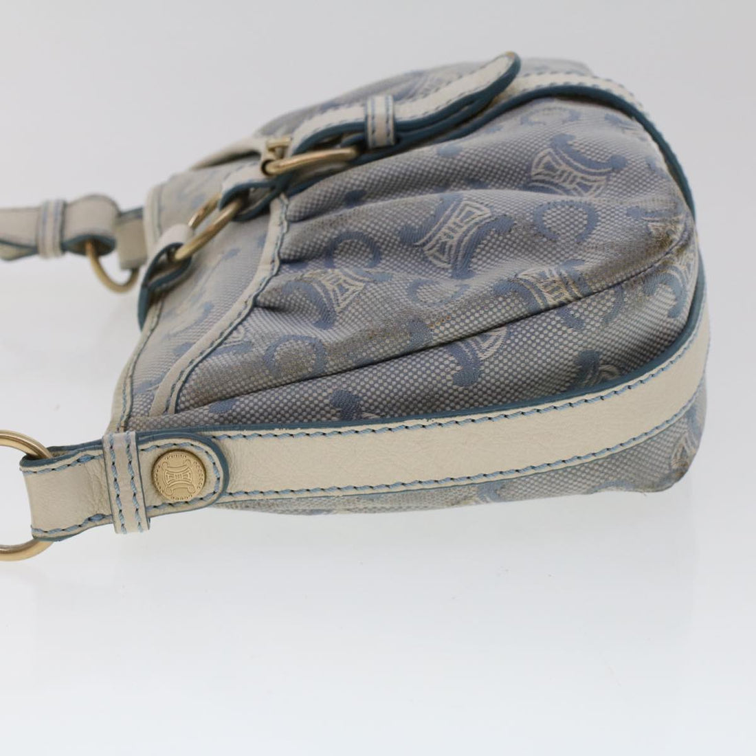 Celine C Macadam Canvas Shoulder Bag Leather Blue  ar9834