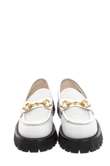 Gucci Silver Glitter Horsebit Platform Loafers SZ 39