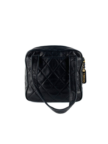 Chanel Black Vintage Quilted Square Tote Bag