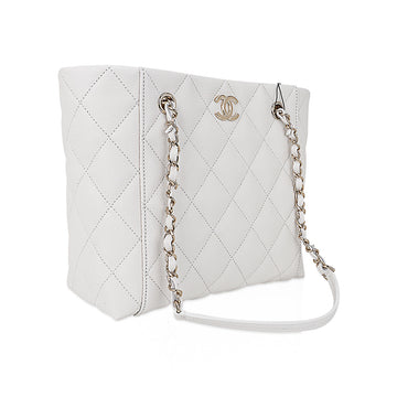 Chanel 2023 Limited Edition White Quilted Caviar Leather Large Tote Bag