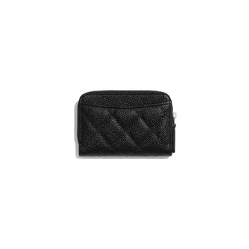 Chanel Classic Zipper Coin Purse SiLouis Vuittoner Tone Black