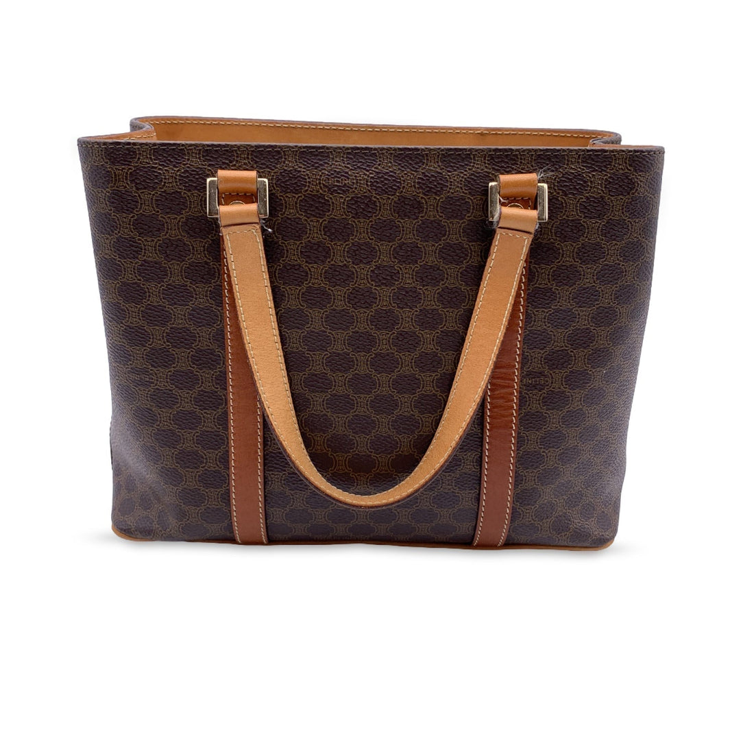 Celine Vintage Brown Macadam Canvas Small Tote Shoulder Bag