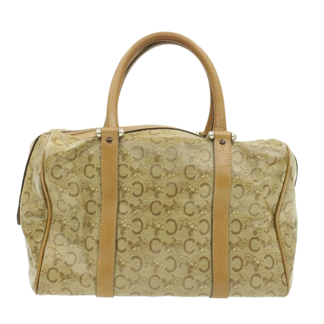 Celine C Macadam Horse Carriage Hand Bag PVC Leather Beige  am177g