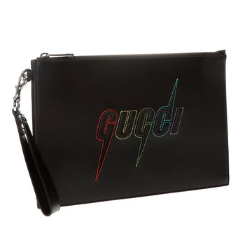 Gucci Blade Embroidered Black Leather Pouch Wristlet Bag 597678
