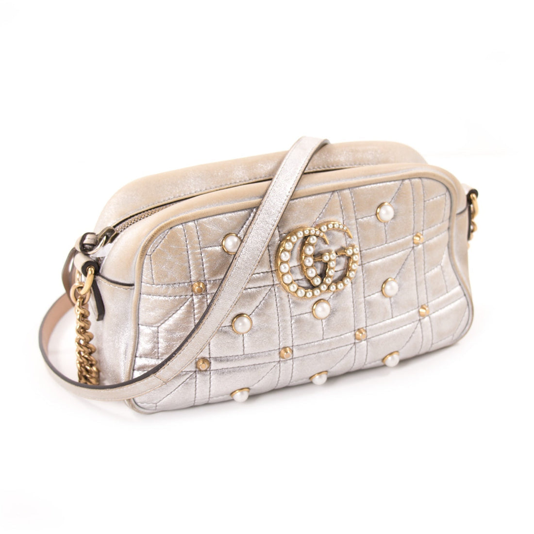 Gucci GG Marmont Matelassé Silver Metallic Bag