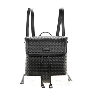 Gucci Microguccisima Black Leather Drawstring Backpack 607993