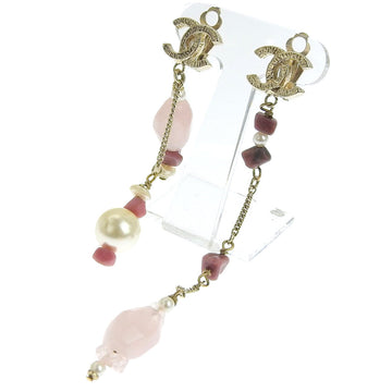 CHANEL Earring Metal, Color Stone pink asymmetry COCO Mark Women Used