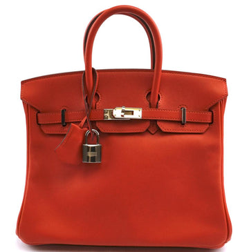 Hermès Birkin Ultra Rare 25 25cm Elegant Handbag Small Tote Capucine Red with Orange Undertone Swift Leather Makersluxe