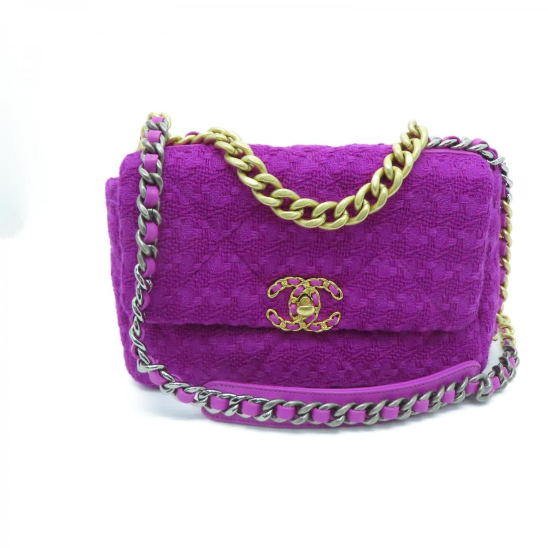 Chanel 19 Pink Tweed Quilted Bag