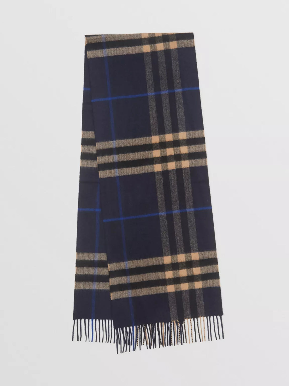 Burberry Classic Check Indigo and Mid Camel Cashmere Scarf (RRP £420)