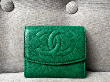 Chanel Vintage Timeless CC Flap Card Holder in Green Caviar