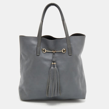 Gucci Ash Grey Leather Tassel Horsebit Tote