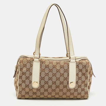 Gucci White/Beige GG Canvas Small Charmy Boston Bag